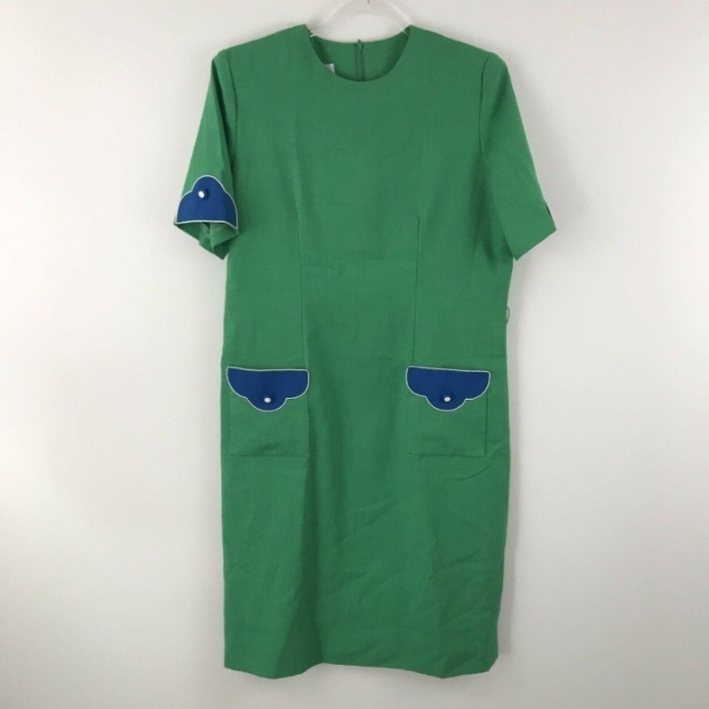 Henry Lee Petites Dress Womens Vintage‎ Green Blue Clouds Short Sleeve Large